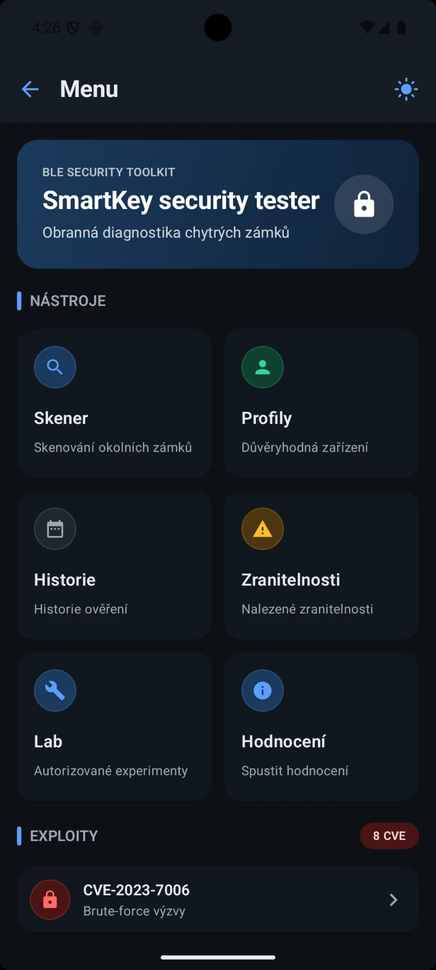 Náhled aplikace SmartKey Security Tester